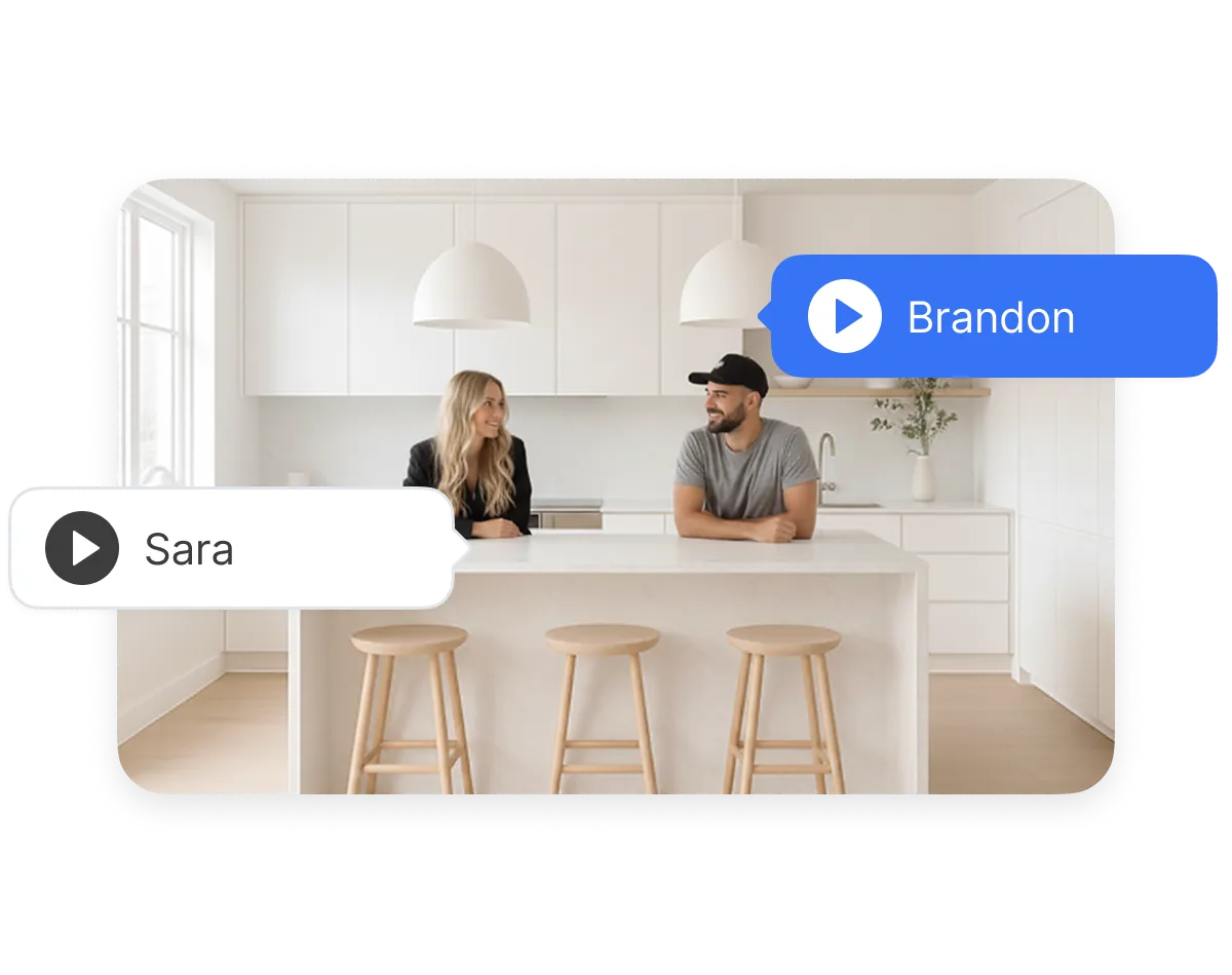 Two consistent AI characters having a conversation in the same environment across scenes in a scenario-based training video